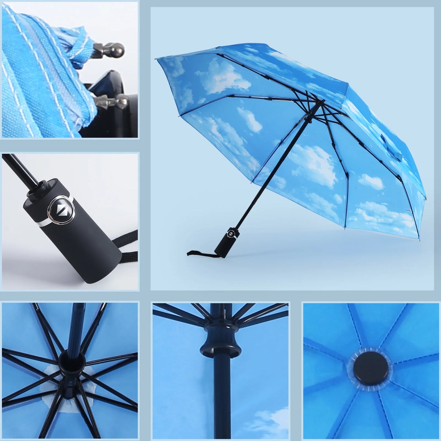 Travel Umbrellas for Rain Windproof Folding Umbrella Lightweight Waterproof Umbrella Automatic Small Rain Umbrella for Adults(Sky Blue)