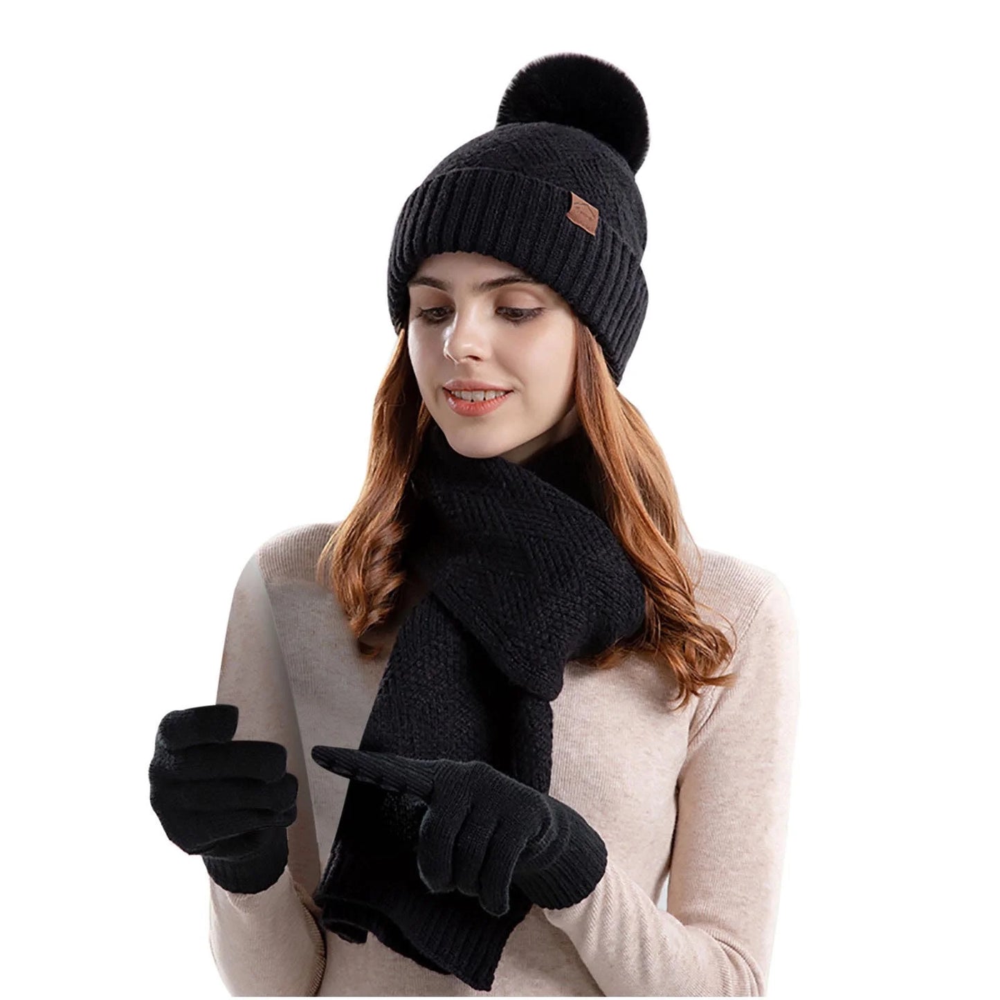 Hot Sale!Hat Scarf and Gloves Set for Women,Winter Warm Scarfs,Gloves,Hat Combo for Women,Knitting Beanie Hat,Infinity Scarf,Touch Screen Lined Matching Gloves Set for Women