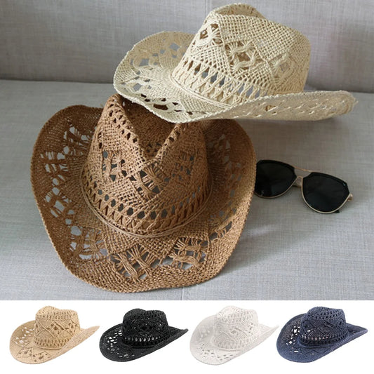 Straw Cowboy Hat Wide Brim Sun Hat Cowgirl Summer Panama Hat Men Women Sombrero Travel Outdoor Family Hat